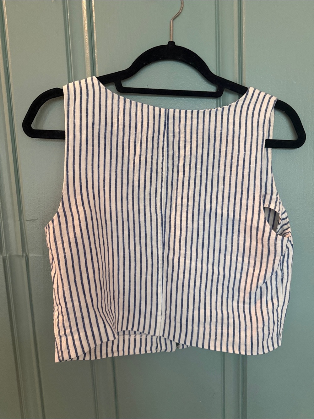 Madewell White and Navy Blue Striped Linen Crop Top - Picture 5 of 5